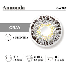 Annouda Moonstone Gray Contact Lens – 14.3mm Soft Silvery Shine | 6-Month Use
